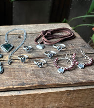 Load image into Gallery viewer, Dark Garnet and Heart Charm Hoop Earrings, Handcraftred Sterling Silver