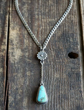 Load image into Gallery viewer, Turquoise Mountain Daisy Drop Lariat Style Necklace, 18-19” Long