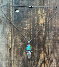 Load image into Gallery viewer, Snakehead with Kings Manassa Turquoise in Handcrafted Sterling Silver, Pendant with 18” Wheat Chain