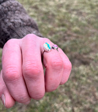 Load image into Gallery viewer, Gemmy Pink Sapphire and Stone Mountain Turquoise Split Ring, Size 8