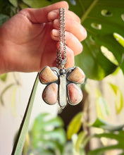 Load image into Gallery viewer, Pink Opal and Beryl Crystal with Muscovite Butterfly Pendant, 16.5-17.5” Long Rolo Chain