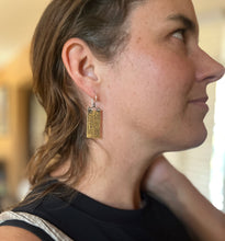 Load image into Gallery viewer, Egyptian Tablet Hieroglyph Drop Earrings, Silver and Brass