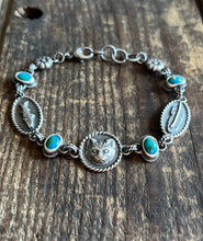 Load image into Gallery viewer, Ode To Kitty Bracelet, Pisco Blue Gem Chrysocolla Settings, 7 1/4” Long