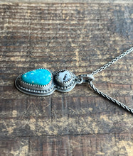 Load image into Gallery viewer, White Buffalo and Pilot Mountain Turquoise Pendant with 16” Wheat Chain