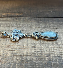 Load image into Gallery viewer, Art Nouveau Flower Fairy With Icy Blue Aquamarine Drop Pendant, Rolo Chain 18” Long