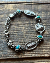 Load image into Gallery viewer, Ode To Kitty Bracelet, Pisco Blue Gem Chrysocolla Settings, 7 1/4” Long