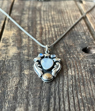 Load image into Gallery viewer, Shoot for the Stars Pendant, Handcrafted Sterling Silver and Brass Moon with Triple Moonstones, 18” Wheat Chain