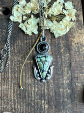 Load image into Gallery viewer, Polychrome Nautilus Variscite with Faceted Black Spinel Pendant, 17” Diamond Curb Chain