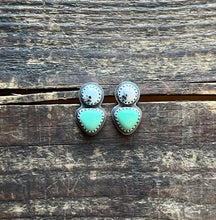 Load image into Gallery viewer, White Buffalo and Lucin Variscite Post Earrings, Handcrafted Sterling Silver