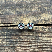 Load image into Gallery viewer, Heart Filled Gemstone Earrings, Post Backs with Amethyst and Garnet Options