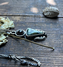 Load image into Gallery viewer, Polychrome Nautilus Variscite with Faceted Black Spinel Pendant, 17” Diamond Curb Chain