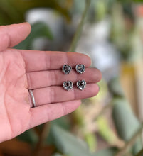 Load image into Gallery viewer, Heart Filled Gemstone Earrings, Post Backs with Amethyst and Garnet Options