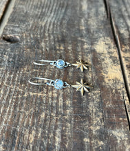 Load image into Gallery viewer, Compass Star Labradorite Drop Earrings, Sterling Silver and Brass