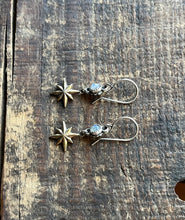 Load image into Gallery viewer, Compass Star Labradorite Drop Earrings, Sterling Silver and Brass