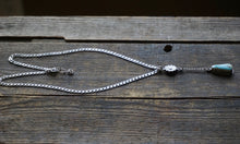 Load image into Gallery viewer, Turquoise Mountain Daisy Drop Lariat Style Necklace, 18-19” Long