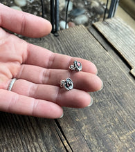 Load image into Gallery viewer, Heart Filled Gemstone Earrings, Post Backs with Amethyst and Garnet Options