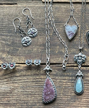 Load image into Gallery viewer, Art Nouveau Flower Fairy With Icy Blue Aquamarine Drop Pendant, Rolo Chain 18” Long