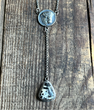 Load image into Gallery viewer, White Buffalo Lariat Drop Necklace, 20” Long Rolo Chain