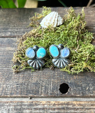 Load image into Gallery viewer, Blue Gemmy Ear Jackets, Stone Mt. Turquoise with Rainbow Moonstones