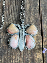Load image into Gallery viewer, Pink Opal and Beryl Crystal with Muscovite Butterfly Pendant, 16.5-17.5” Long Rolo Chain