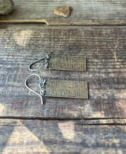 Load image into Gallery viewer, Egyptian Tablet Hieroglyph Drop Earrings, Silver and Brass