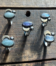 Load image into Gallery viewer, Starry Night Rings, Sterling Silver with Brass Moon Accent, 5 Ring Selections