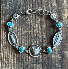 Load image into Gallery viewer, Ode To Kitty Bracelet, Pisco Blue Gem Chrysocolla Settings, 7 1/4” Long