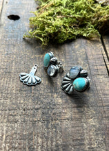Load image into Gallery viewer, Blue Gemmy Ear Jackets, Stone Mt. Turquoise with Rainbow Moonstones