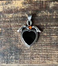 Load image into Gallery viewer, Winged Blacked Onyx Heart with Amber Talisman, Pendant Only