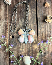Load image into Gallery viewer, Pink Opal and Beryl Crystal with Muscovite Butterfly Pendant, 16.5-17.5” Long Rolo Chain