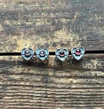 Load image into Gallery viewer, Heart Filled Gemstone Earrings, Post Backs with Amethyst and Garnet Options