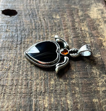 Load image into Gallery viewer, Winged Blacked Onyx Heart with Amber Talisman, Pendant Only