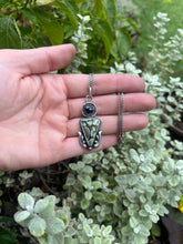 Load image into Gallery viewer, Polychrome Nautilus Variscite with Faceted Black Spinel Pendant, 17” Diamond Curb Chain