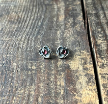 Load image into Gallery viewer, Heart Filled Gemstone Earrings, Post Backs with Amethyst and Garnet Options