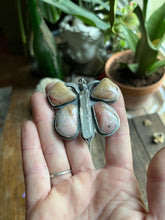 Load image into Gallery viewer, Pink Opal and Beryl Crystal with Muscovite Butterfly Pendant, 16.5-17.5” Long Rolo Chain