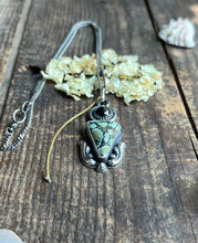 Load image into Gallery viewer, Polychrome Nautilus Variscite with Faceted Black Spinel Pendant, 17” Diamond Curb Chain