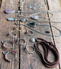 Load image into Gallery viewer, Dark Garnet and Heart Charm Hoop Earrings, Handcraftred Sterling Silver