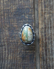Load image into Gallery viewer, Earthy Green Royston Ribbon Turquoise Ring, Size 8