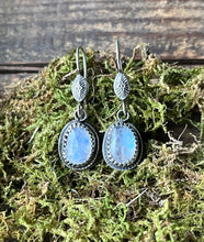 Load image into Gallery viewer, Rainbow Moonstone Deco Drop Earrings, Handcrafted Sterling Silver Design