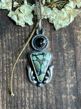Load image into Gallery viewer, Polychrome Nautilus Variscite with Faceted Black Spinel Pendant, 17” Diamond Curb Chain