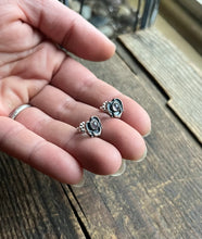 Load image into Gallery viewer, Heart Filled Gemstone Earrings, Post Backs with Amethyst and Garnet Options