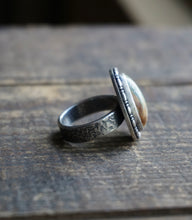 Load image into Gallery viewer, Earthy Green Royston Ribbon Turquoise Ring, Size 8