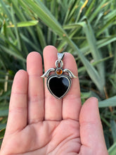 Load image into Gallery viewer, Winged Blacked Onyx Heart with Amber Talisman, Pendant Only