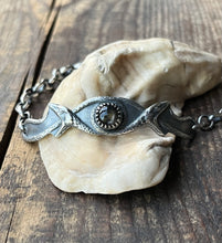 Load image into Gallery viewer, Entwined Serpents Bracelet with Black Sunstone, 7.5” Long