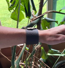 Load image into Gallery viewer, Egyptian Revival Brass Lotus and Snake Design on Leather Bracelet, Set with Garnet in Fine Silver