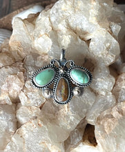 Load image into Gallery viewer, Kings Manassa Turquoise and Crystal Pipe Opal Butterfly, Sterling and Brass Accents, 16” Chain Included