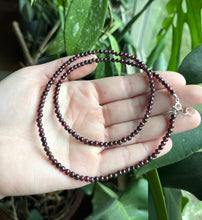 Load image into Gallery viewer, Red Garnet Beaded Necklace, 22” Long with Sterling Silver Clasp