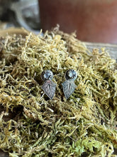 Load image into Gallery viewer, Moonstone with Egyptian Lotus Bud Earrings, Sterling Silver, Post Backs