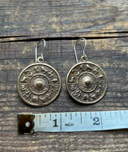 Load image into Gallery viewer, Brass Zodiac Wheel Earrings with Silver Ear Wires, Made to Order