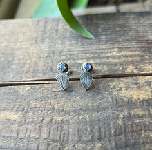 Load image into Gallery viewer, Moonstone with Egyptian Lotus Bud Earrings, Sterling Silver, Post Backs